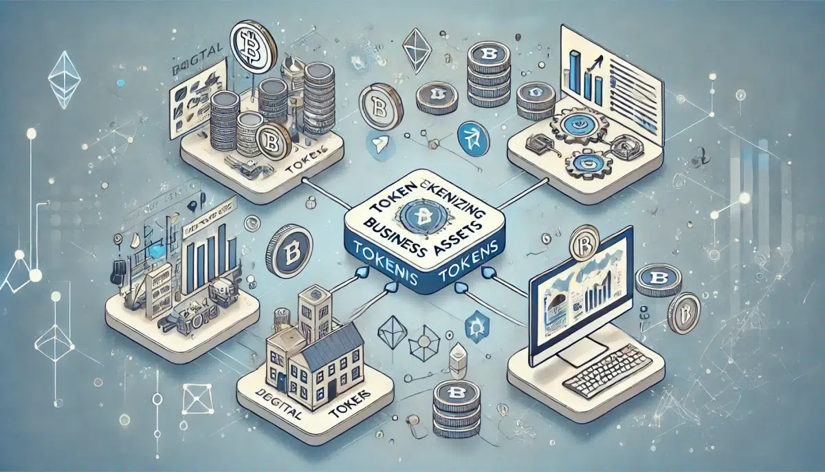 Digital tokens representing business assets being transformed through blockchain technology