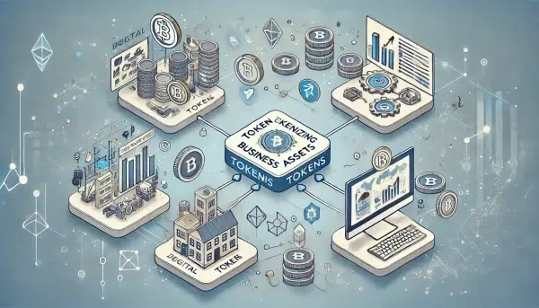 Digital tokens representing business assets being transformed through blockchain technology